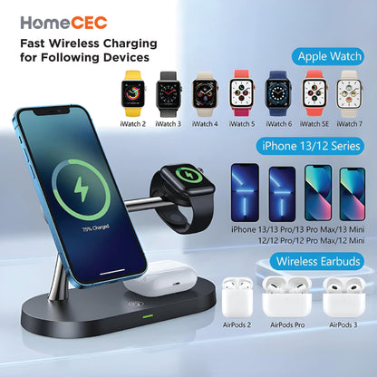 3 in 1 Wireless Charger Stand Magnetic For iPhone 12 13 14 15 for Apple Watch 9 8 7 6 5 Airpods 2 3 Pro