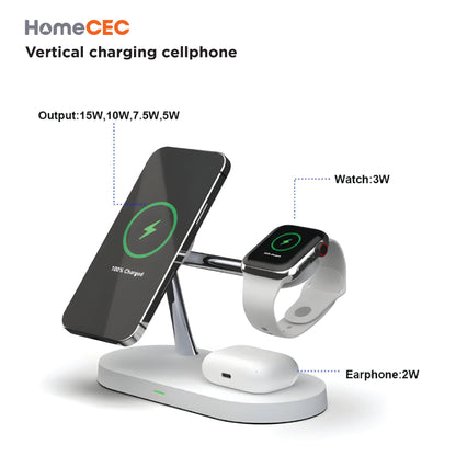 3 in 1 Wireless Charger Stand Magnetic For iPhone 12 13 14 15 for Apple Watch 9 8 7 6 5 Airpods 2 3 Pro