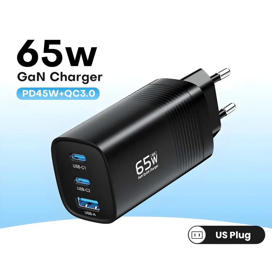 GaN Fast Charger 65W/45W with PPS, PD, and QC4.0 for Laptops and Smartphones