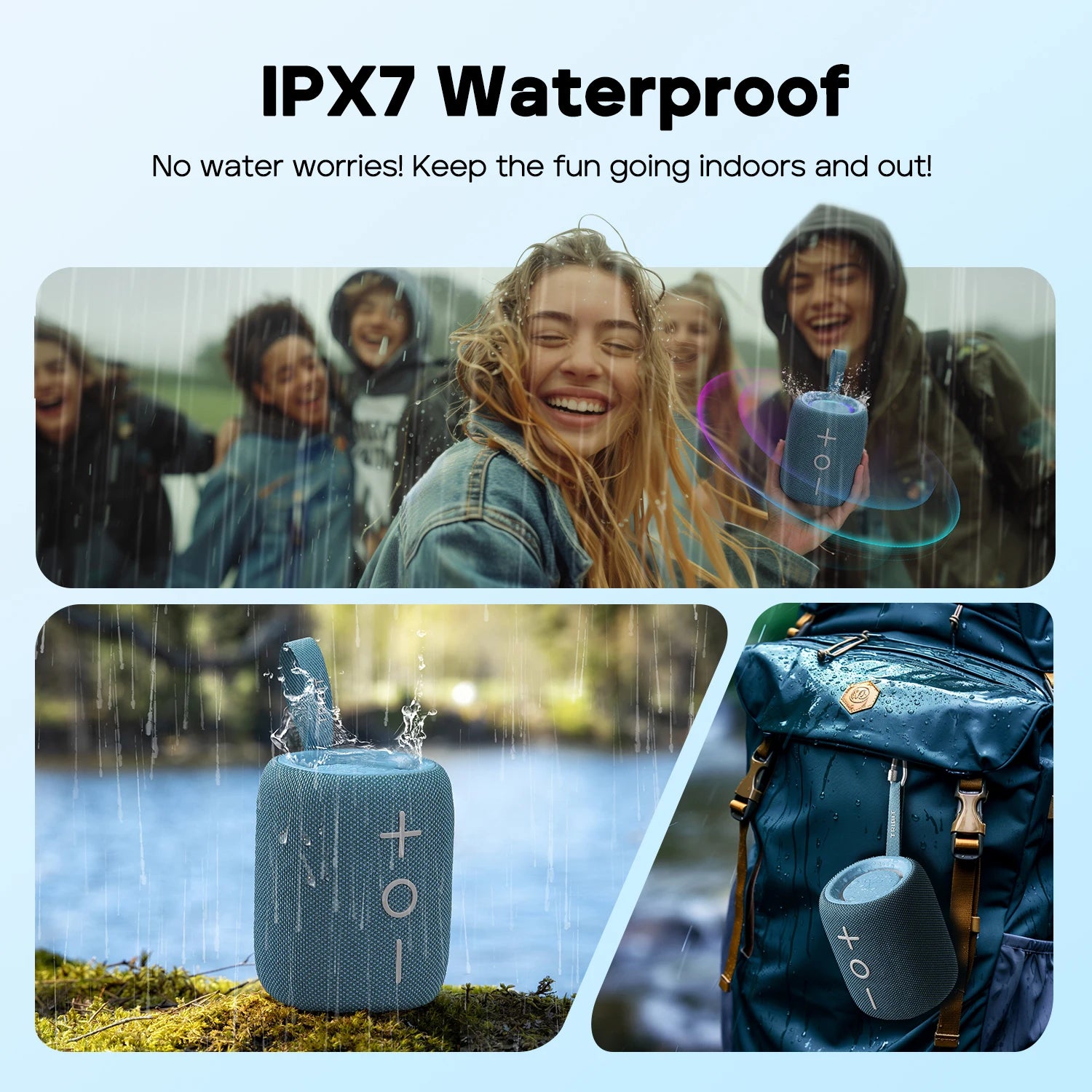 TRIBIT StormBox Mini Bluetooth Speaker: 12W 360° Sound, XBass functionality, LED lights, 12-hour playback, IPX7 waterproof, ideal for hiking and outdoor use