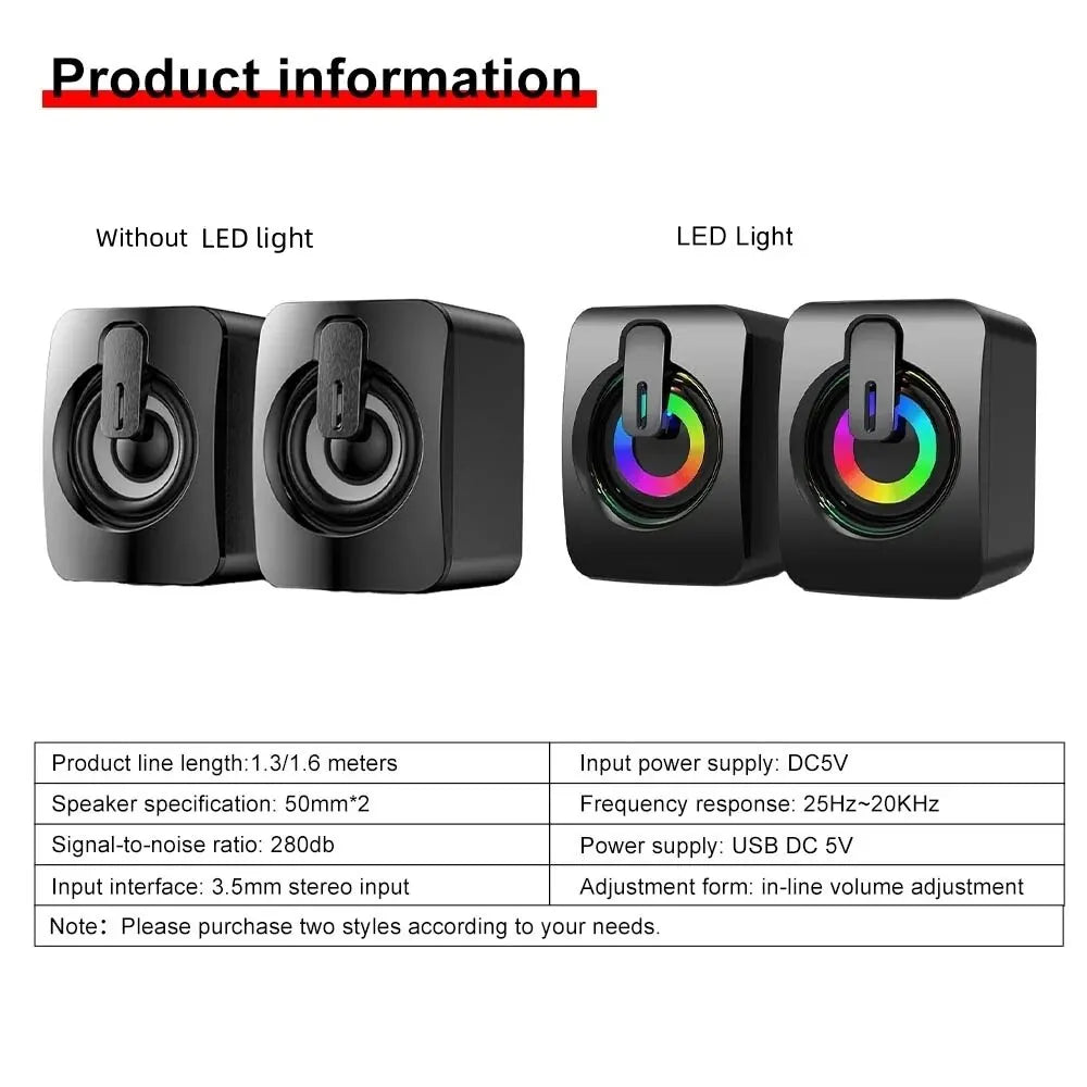 Computer Speakers PC Sound Box HIFI Stereo Microphone USB Wired with LED Light for Desktop