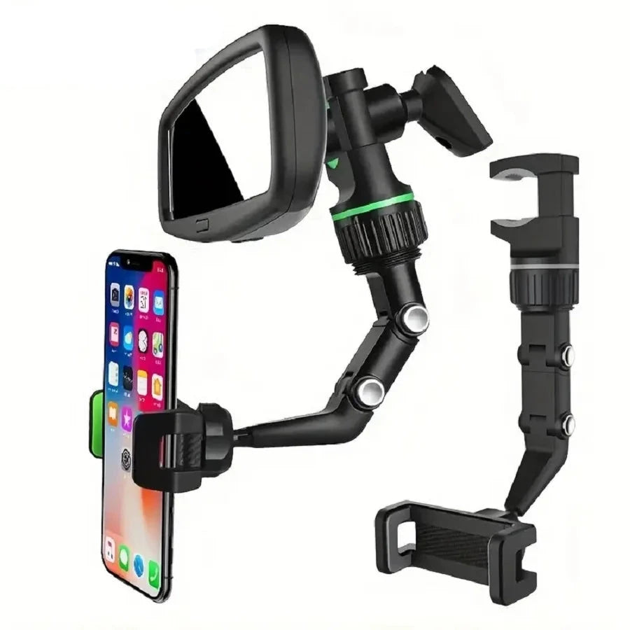 Mirror Phone Holder 360° Rotatable Retractable Car Phone Mount Multifunctional Rear View