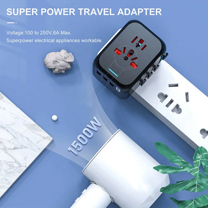 Universal Multi-Port USB & USB-C Travel Adapter with Fast Charging - Suitable for EU/UK/US/AU Outlets