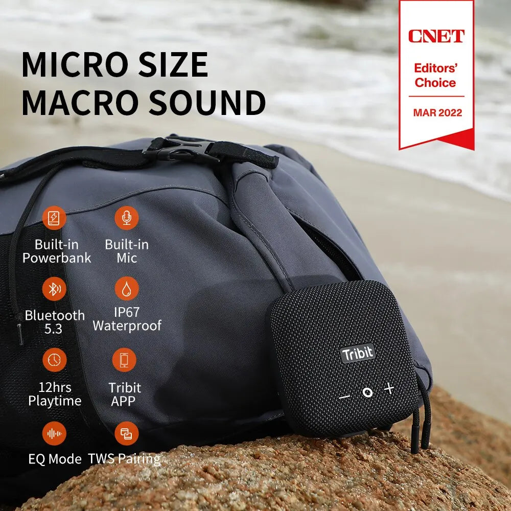 Tribit StormBox Micro 2 Waterproof Camp Speaker with Built-in Strap, IP67 Waterproof, 90dB Loud Sound, Deep Bass