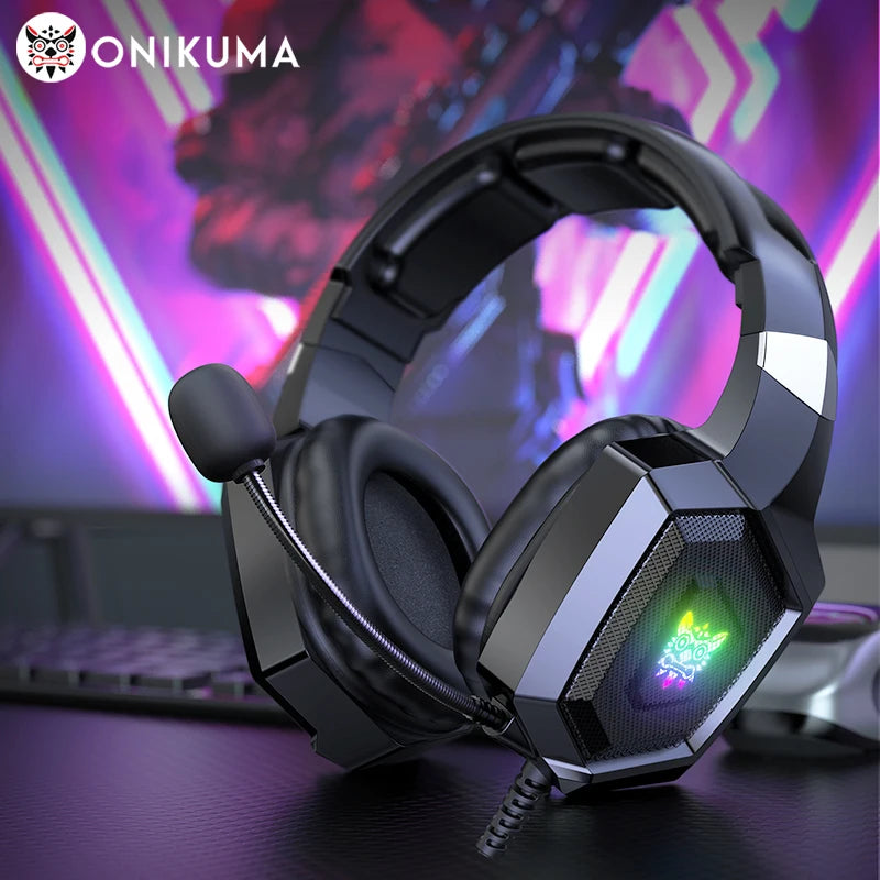 Over-Ear Wired ONIKUMA Gaming Headphones with Flexible HD Mic RGB Light Surround Sound