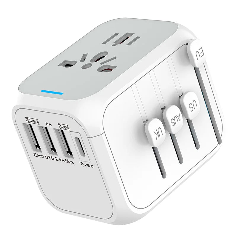 Universal Multi-Port USB & USB-C Travel Adapter with Fast Charging - Suitable for EU/UK/US/AU Outlets