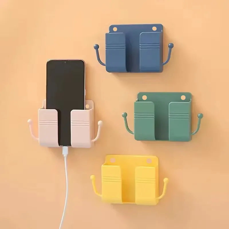 Wall Mount Phone Holder With Hooks Storage Box For Mobile Phone