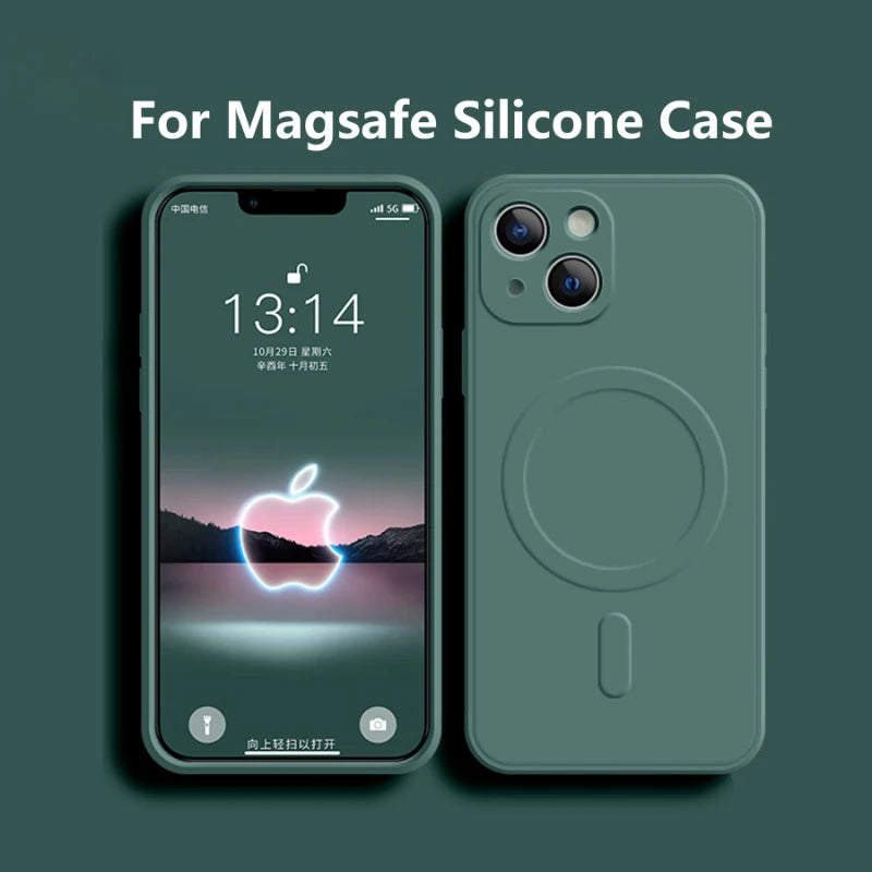 Magnetic Wireless Charging Soft Liquid Silicone Phone Case For iPhone Back Cover