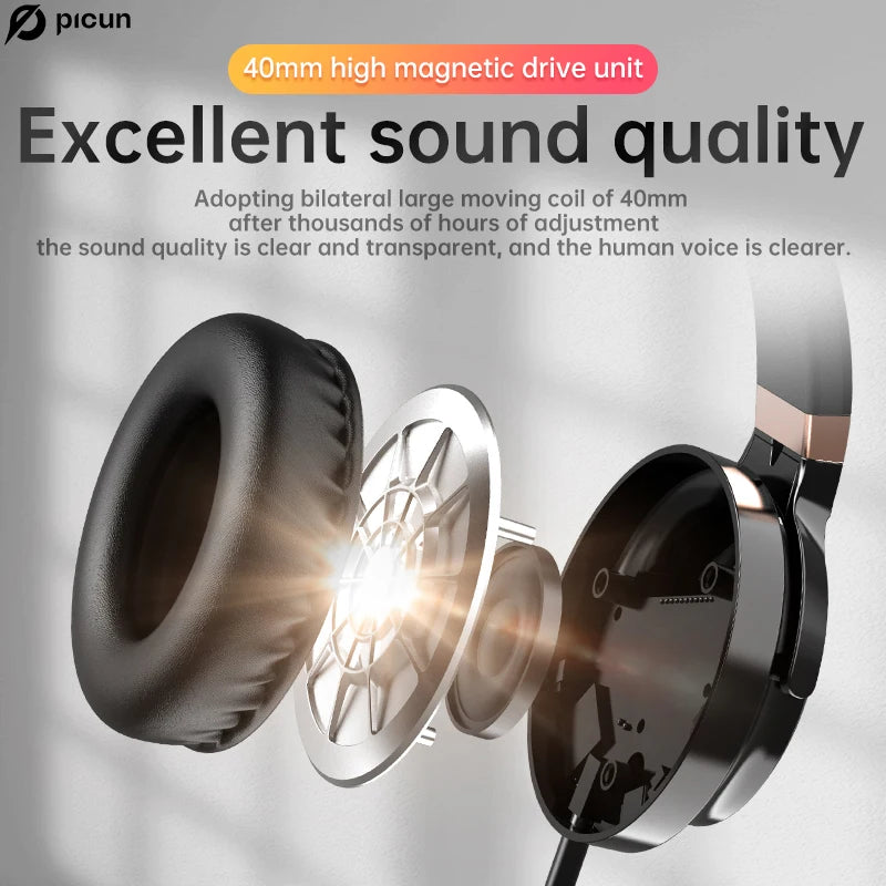 Picun C60 Wired On-Ear Headphones with Volume Control, Mic, and Noise Cancellation