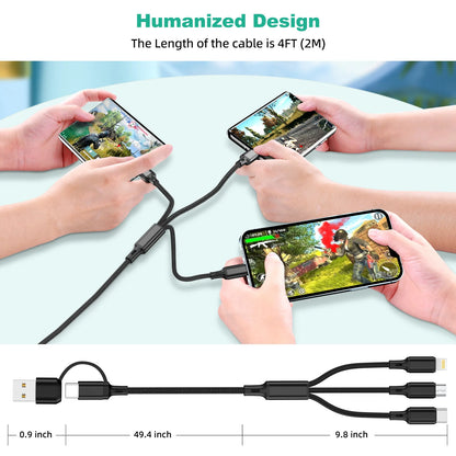 3 in 1 USB Charging Cable with Multi Ports - Type C, Micro USB, & Lightning Charger for Smartphones