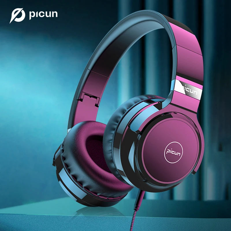 Picun C60 Wired On-Ear Headphones with Volume Control, Mic, and Noise Cancellation