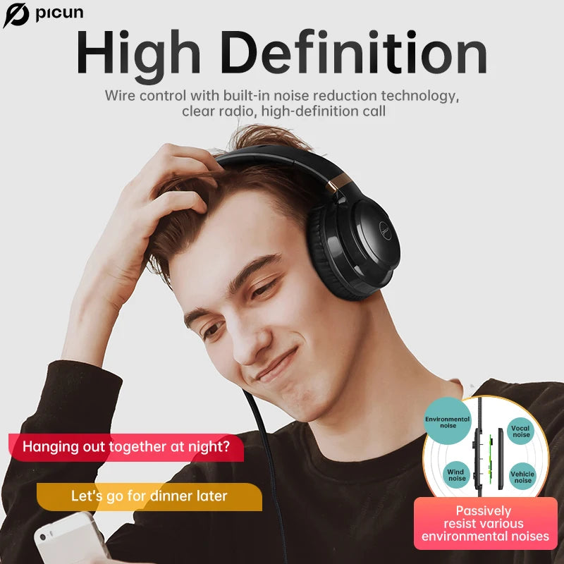 Picun C60 Wired On-Ear Headphones with Volume Control, Mic, and Noise Cancellation