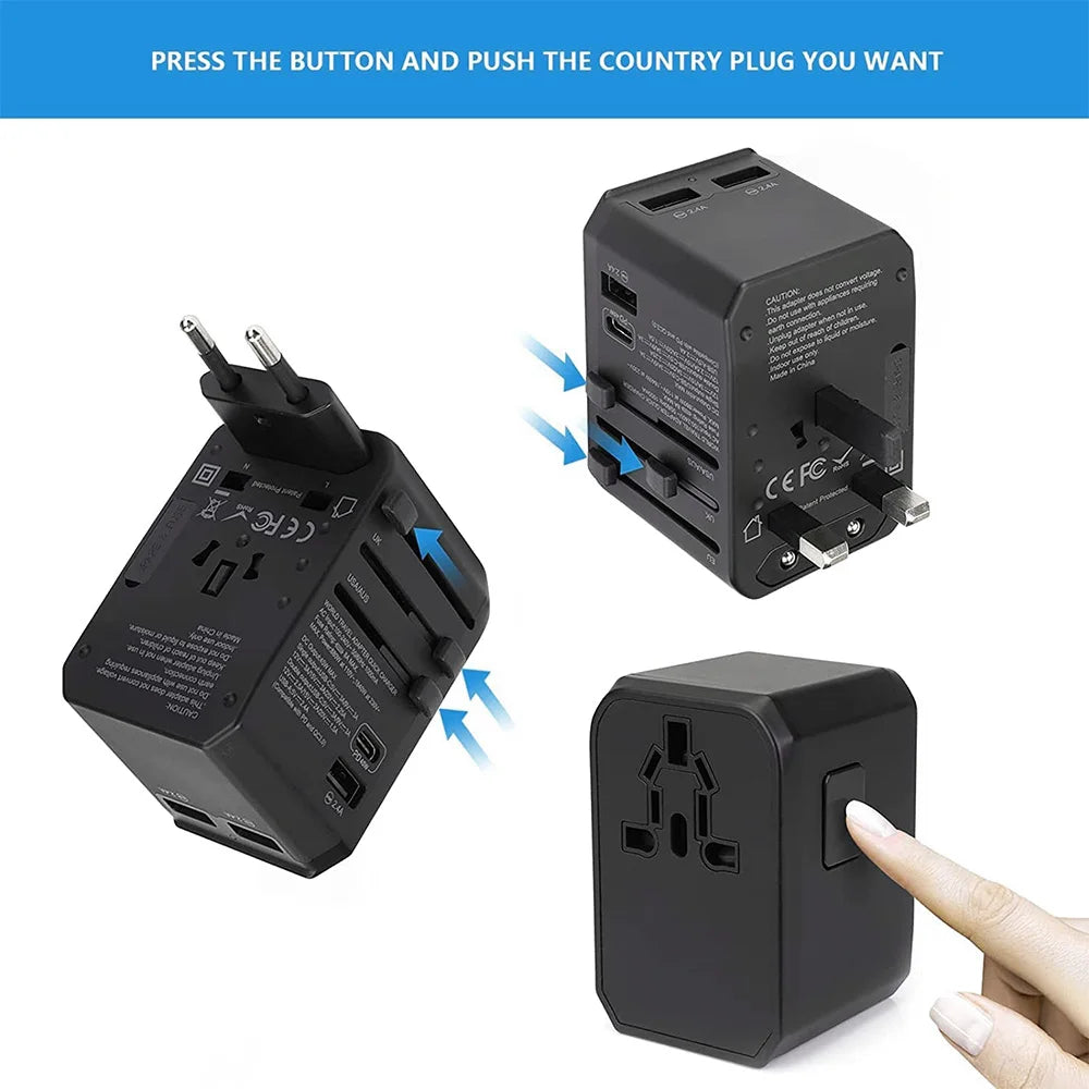 45W Universal Travel Charger with PD, QC3.0, and USB-C Adapter for Global Use