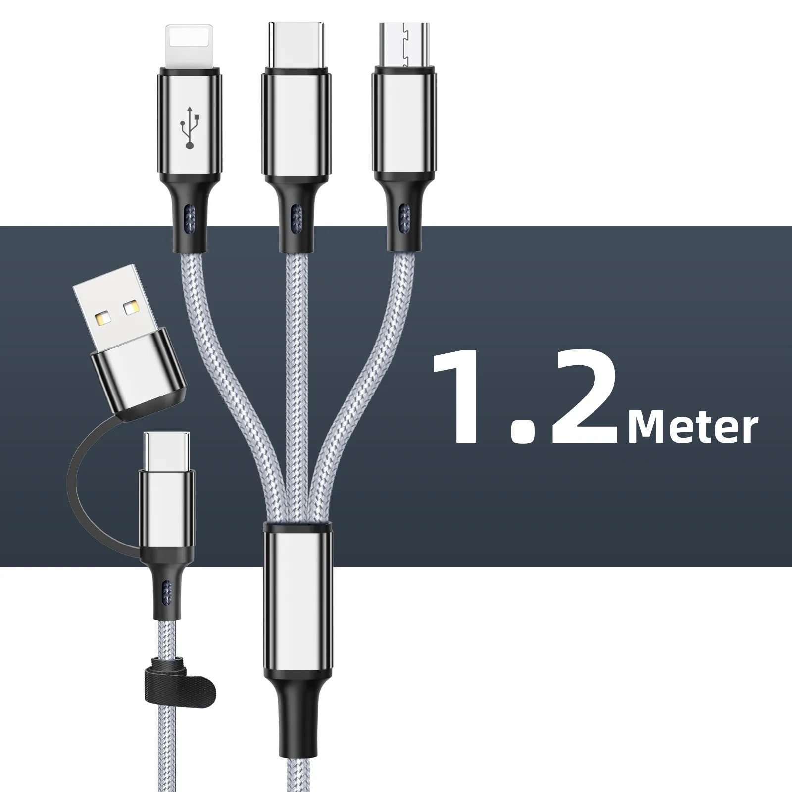 3 in 1 USB Charging Cable with Multi Ports - Type C, Micro USB, & Lightning Charger for Smartphones