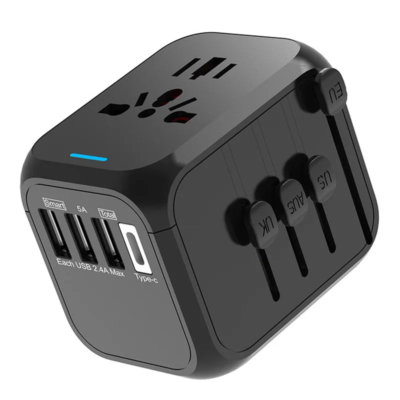 Universal Multi-Port USB & USB-C Travel Adapter with Fast Charging - Suitable for EU/UK/US/AU Outlets