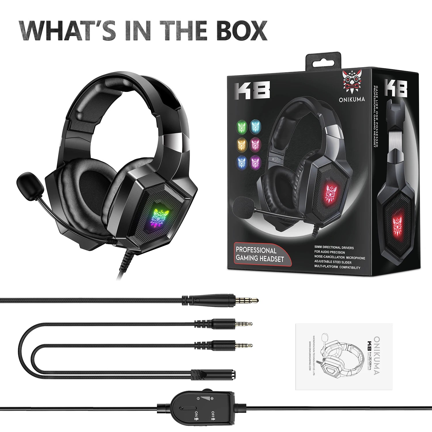 Over-Ear Wired ONIKUMA Gaming Headphones with Flexible HD Mic RGB Light Surround Sound