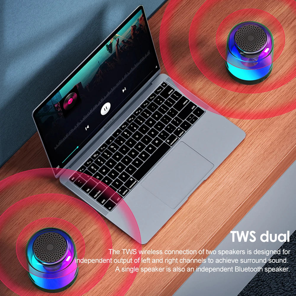 Mini TWS Bluetooth Speaker for Mobile Phones, Superior Colorful Lights, Wireless Sound Box Subwoofer, Compact Size, Perfect for Home Theater