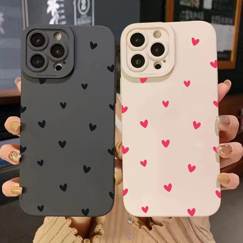 Black Love Heart Phone Case For iPhone 16 14 15 Pro Max Plus Shockproof Silicone Soft Cover