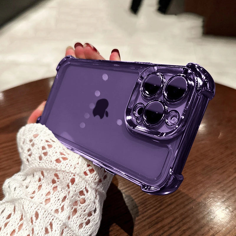 Purple Plating Clear Shockproof Phone Case For iPhone 16 15 14 Pro Max Plus Hard Acrylic Four Corner Anti-Shock Cover