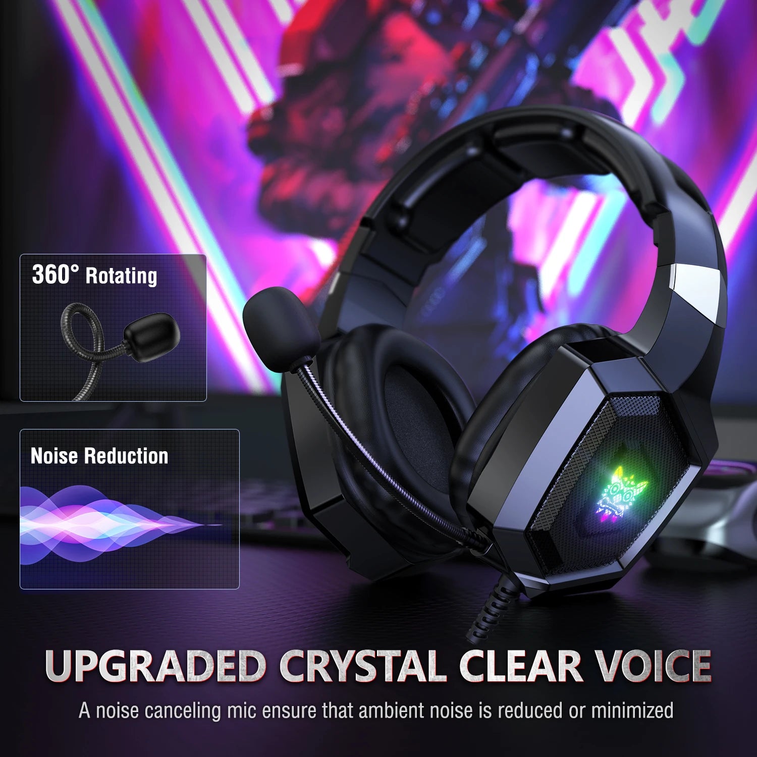 Over-Ear Wired ONIKUMA Gaming Headphones with Flexible HD Mic RGB Light Surround Sound